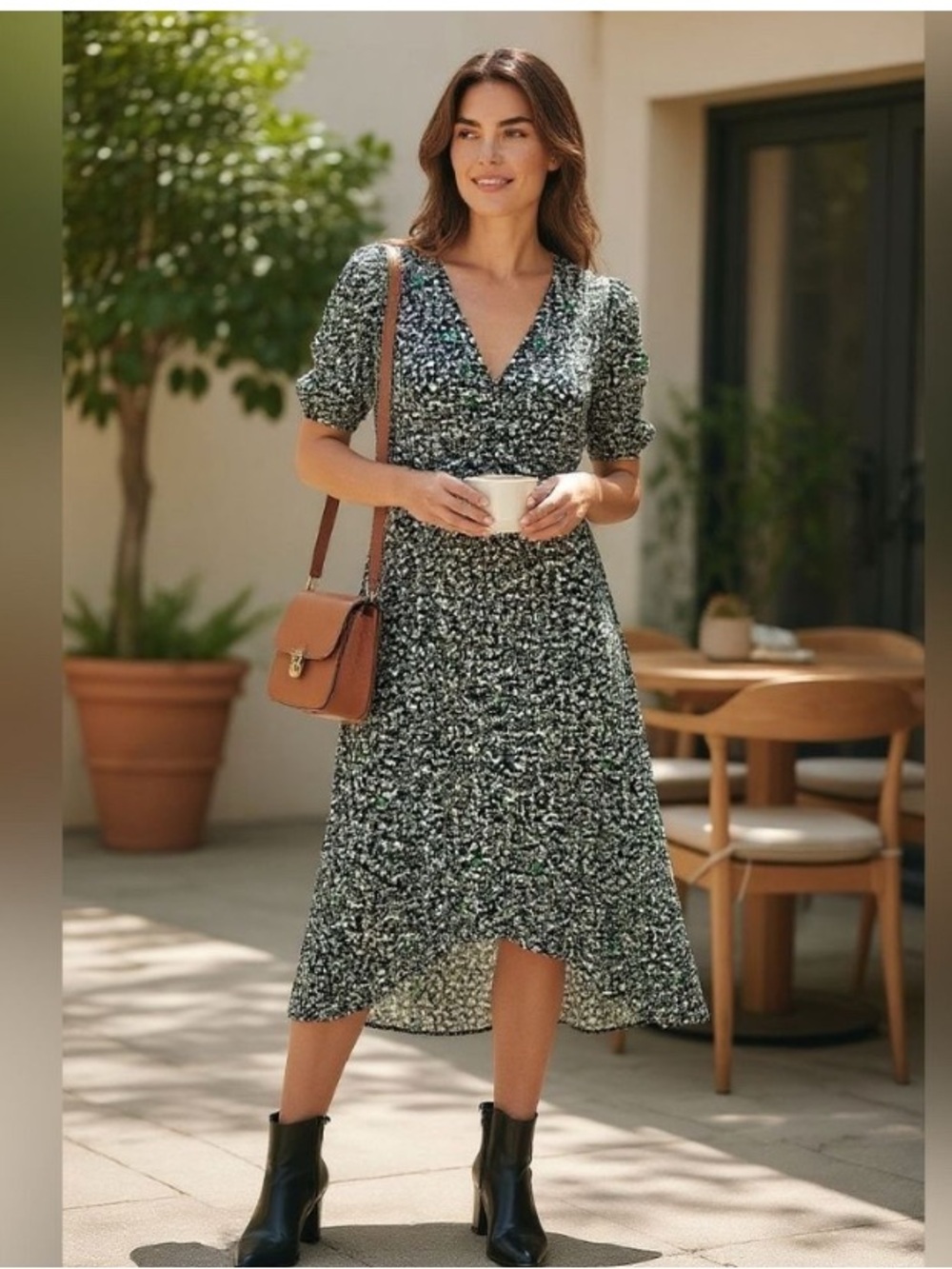 NWT A New Day Dress XS Floral High Low Black Cream Green